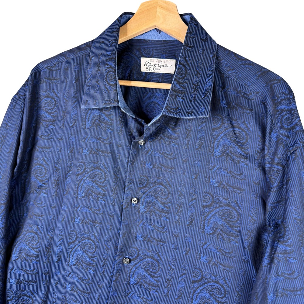 Robert Graham The Journey Blue Paisley Jacquard Button Down Shirt 18 34/35 Big